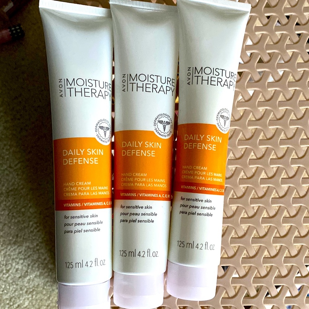 3 moisture therapy daily skin defense hand creams with vitamins A, E, C, B5 AVON